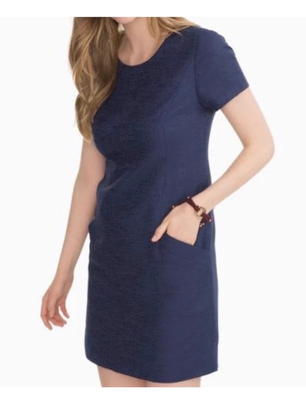 Southern Tide Navy Short Sleeve Shift Dress with Pockets
